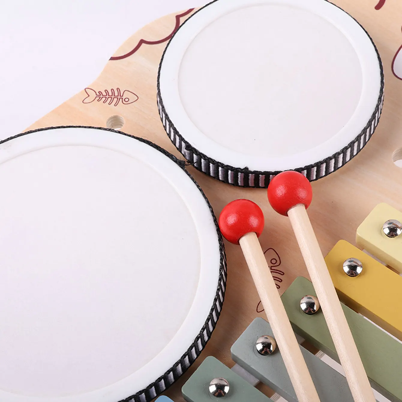 Juego de batería de juguete para niños con temática de gatito de madera, con llaves y baquetas multicolores, adecuado para mayores de 3 años, 1 ud.