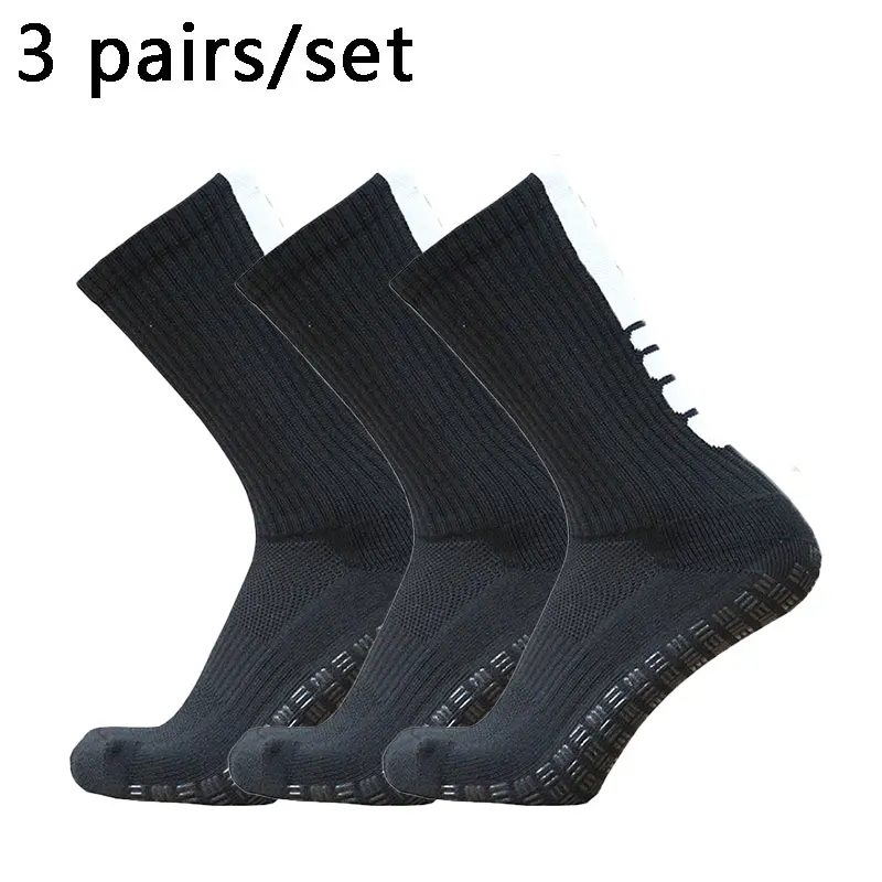 3 pairs New Anti Slip Soccer Socks Men Vertical Stripes, Dots, Three Bars Grip Football Socks calcetines hombre futbol