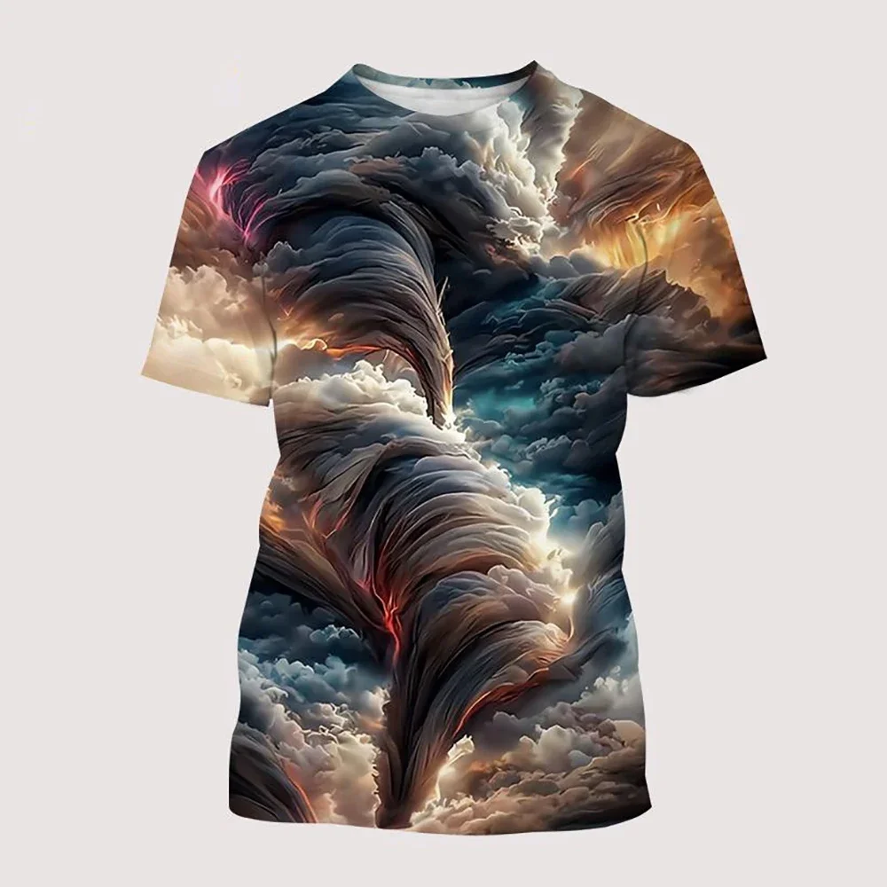 Casual Round Neck Short Sleeve T-shir Creative Design Tornado Pattern 3D Printing T-shirt Fashion Unisex Super Cool Street Style