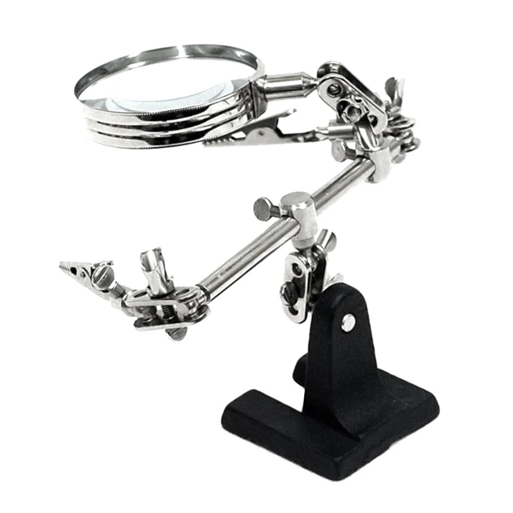 

Magnifying Glass Auxiliary Clip 5X 65mm Lens Durable Steel Base Double Arm Clamp Rotatable Tools for Jewelry Electronics Reading