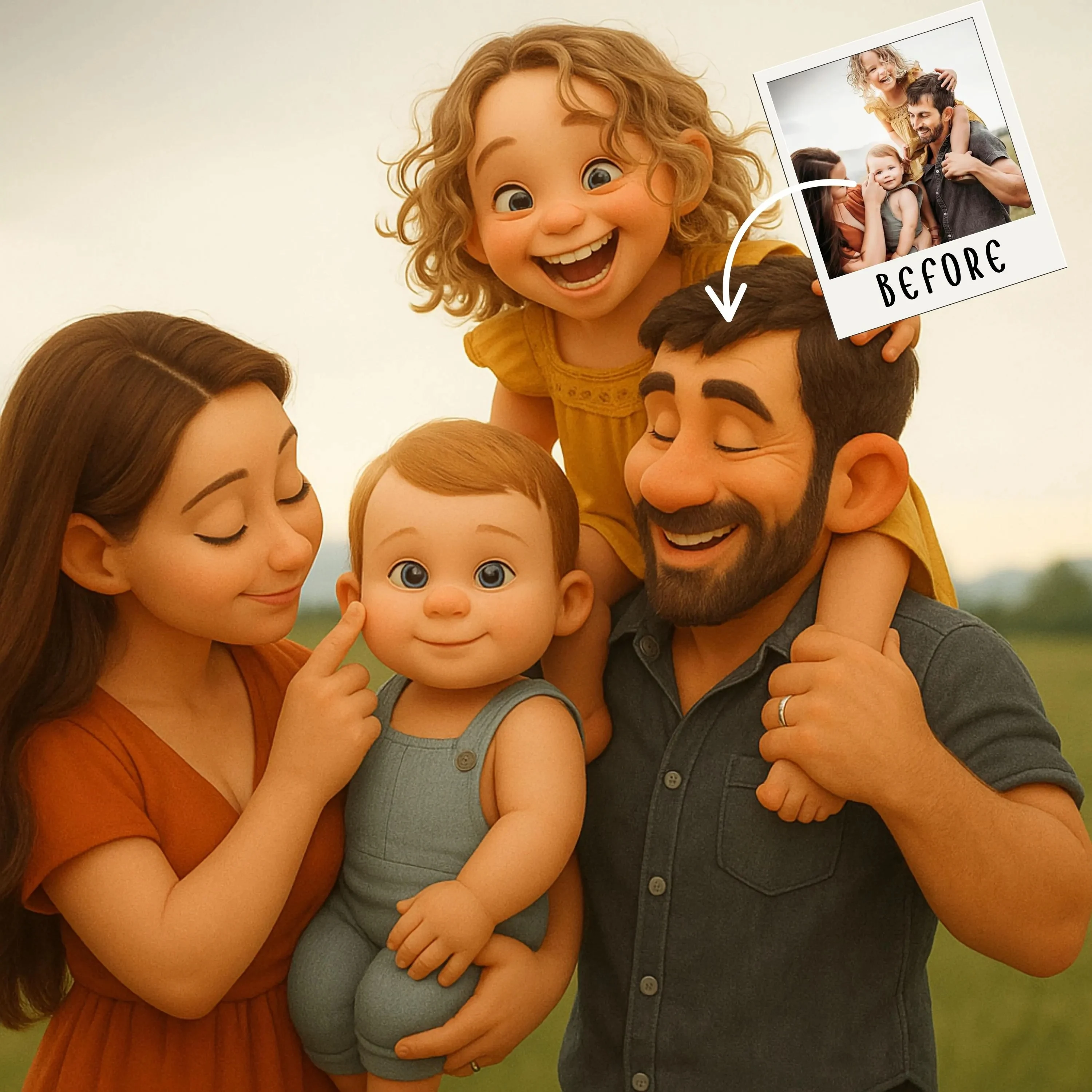 Custom 3D Cartoon Style Portrait from Photo Personalized Cartoon Christmas Gift for Couples Family Kids Unique Wall Art Poster