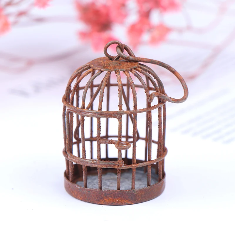 1Pc 1:12 Poppenhuisaccessoires miniatuur metalen vogelkooi poppenhuisornament