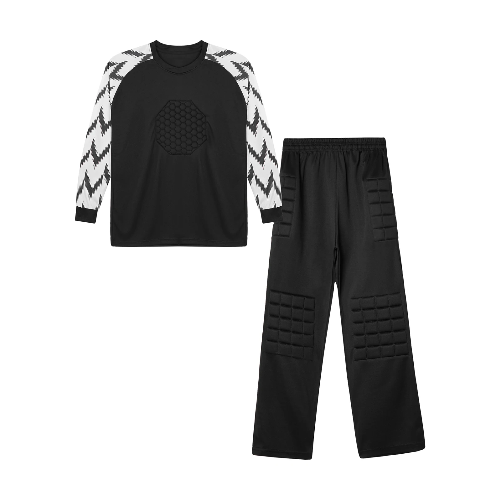 Teen Boys Soccer Goalkeeper Uniform Goalie Sport Suit Football Training Match Outfit Long Sleeve Protective Padded T-shirt Pants