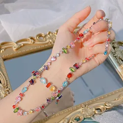 Foydjew Cute Square Candy Color Crystal Bracelets For Women Luxury Design Rainbow Zircon Necklaces Earrings Jewelry Sets