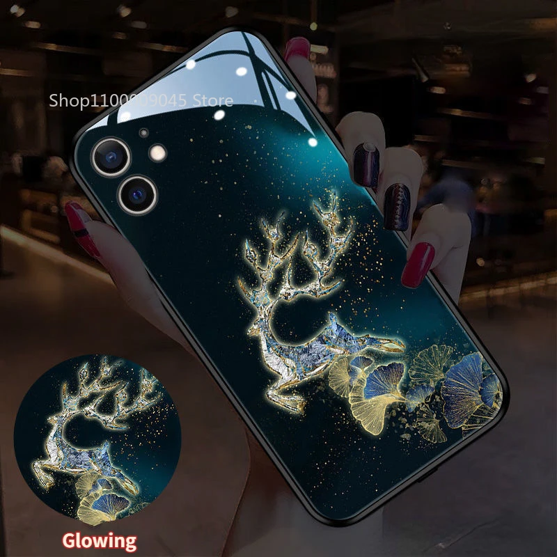 

Lucky Elk Smart LED Light Glow Tempered Glass Phone Case For Samsung S24 S23 S22 S21 Note 10 20 Plus Ultra A73 A54 A53 A14 Cover