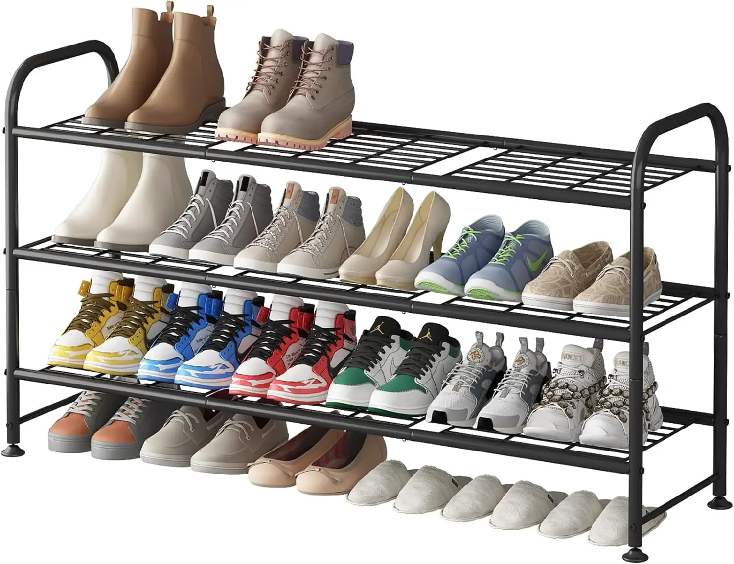 Shoe Rack 3 Tier Long Metal Shoe Organizer for Closet Entryway Black