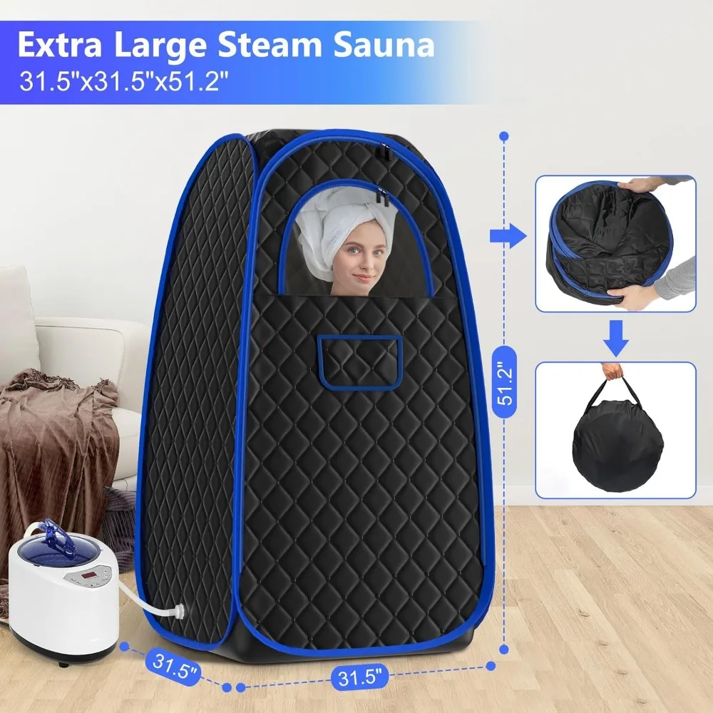 Sauna a vapore, Sauna portatile, Sauna Box Sauna tenda con vapore da 2,6 litri, telecomando, sedia pieghevole, 9 livelli, nero blu