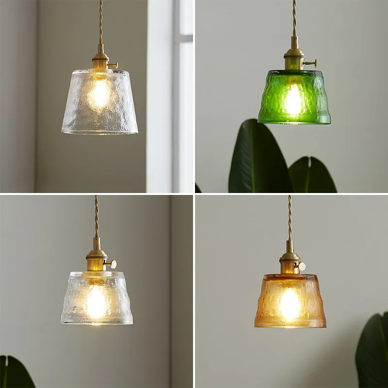 

Nordic Vintage Glass Pendant Light - Minimalist Brass Chandelier for Bedroom & Dining Room (E27/E14, Vintage Homestay)