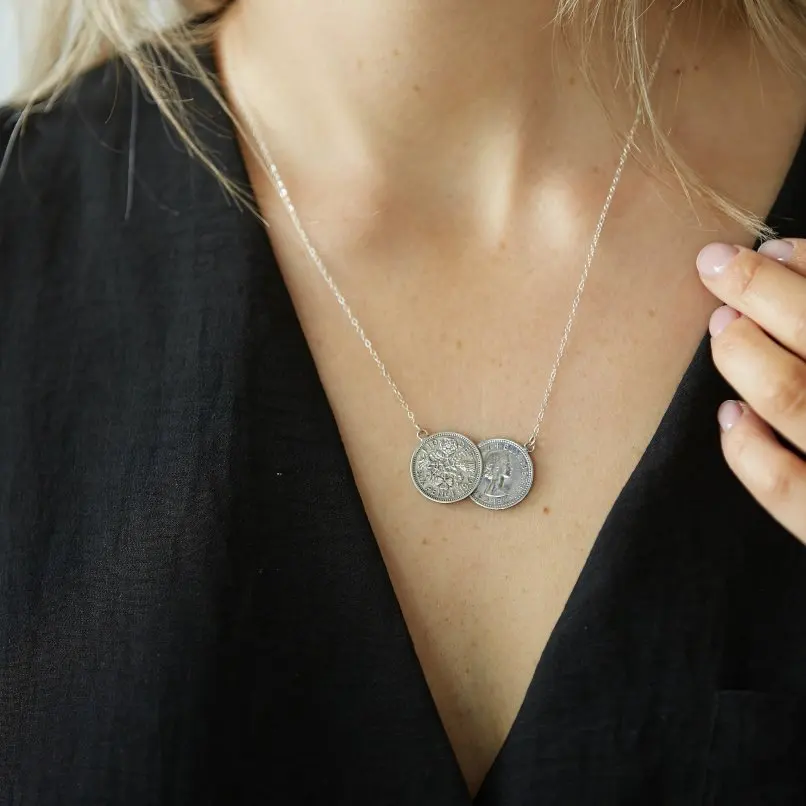 

Silver Plated Coin Circle Shape Round Crescent Moon Necklace Stainless Steel Copper Boho Witch 18inch