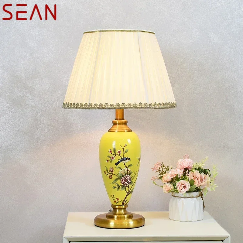 SEAN American Flower and Bird CeramicTable Lamp Creativity Living Room Bedroom Study Hotel engineering Desk Light