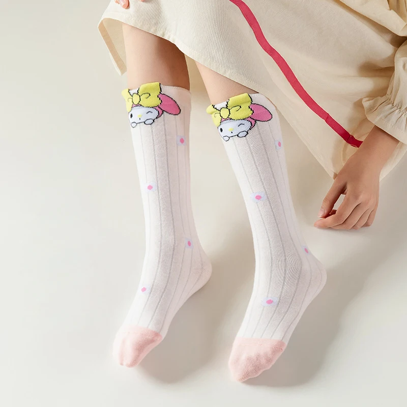 4 Pairs Sanrio Melody Kids Socks Kuromi Kawaii Thin Breathable Mid-calf Socks Children Cotton Mid Length Sock For Girls Gifts