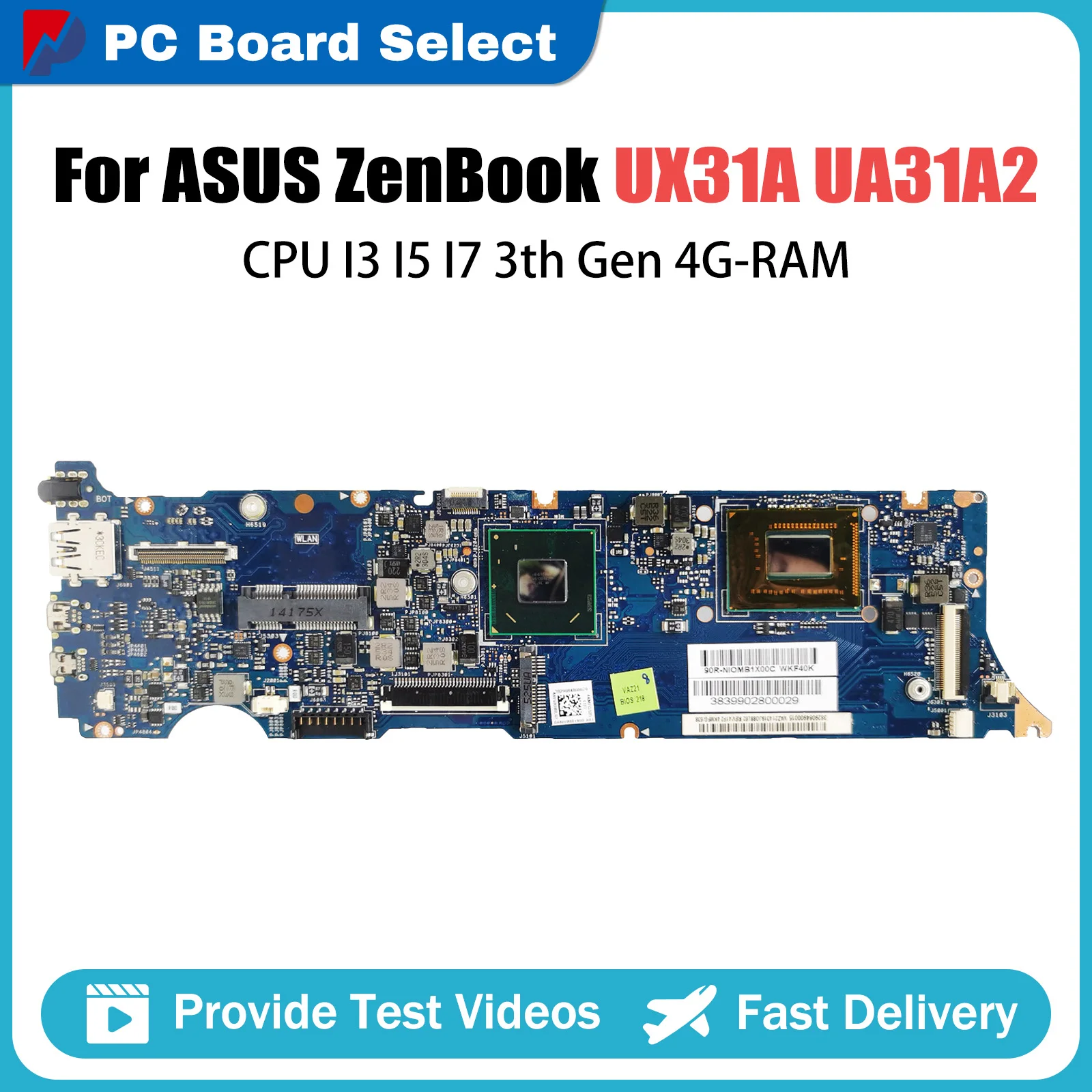 

UX31A UX31A2 Mainboard For ASUS ZenBook UX31A UA31A2 With I3 I5 I7 3th Gen CPU 4GB RAM Laptop Motherboard REV2.0-4.1