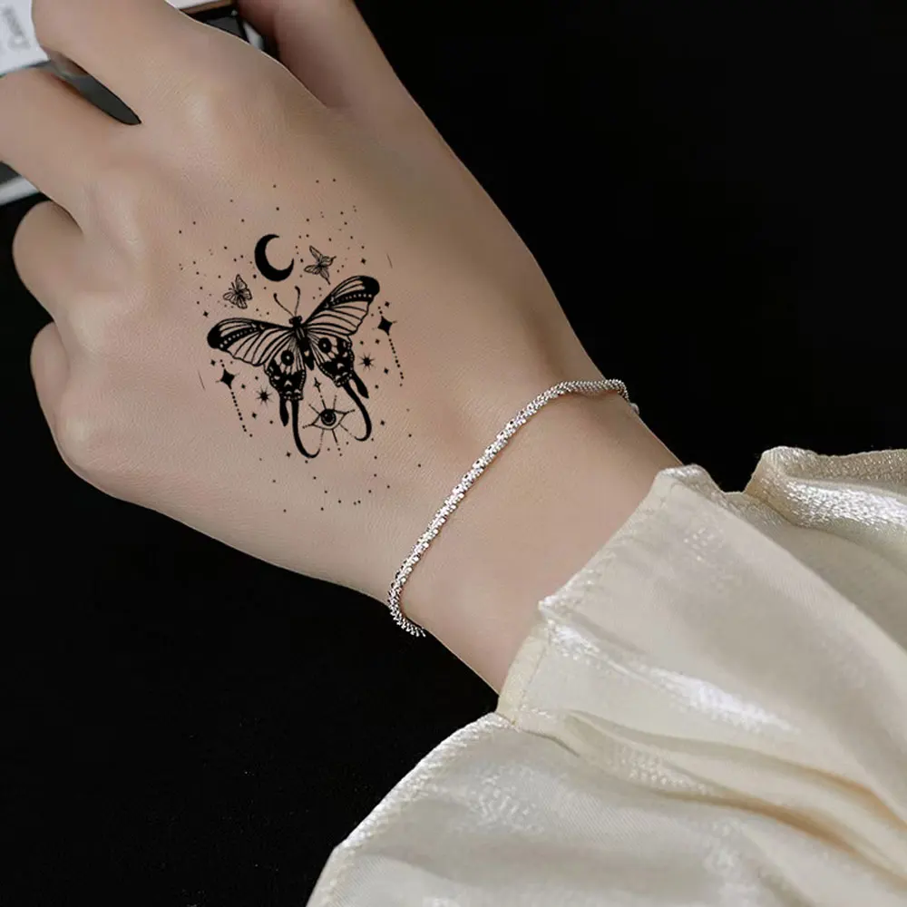 10sheets/pack Black Flower Butterfly Tattoo Stickers Temporary Waterproof Tattoo Stickers Birthday Party Body Decor