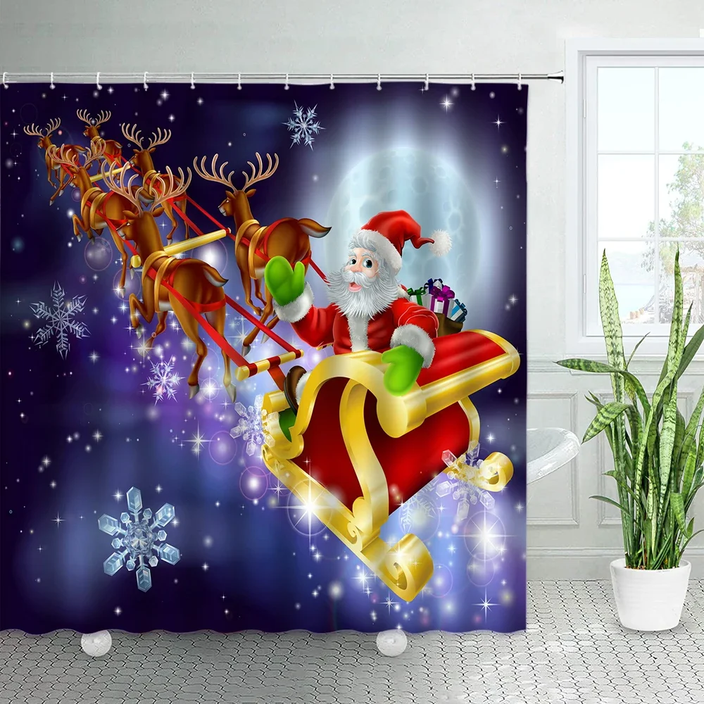 3D Red Santa Christmas Bathroom Shower Curtain New Year Party Xmas Wall Hanging Waterproof Polyester Bathtub Bath Curtains Decor