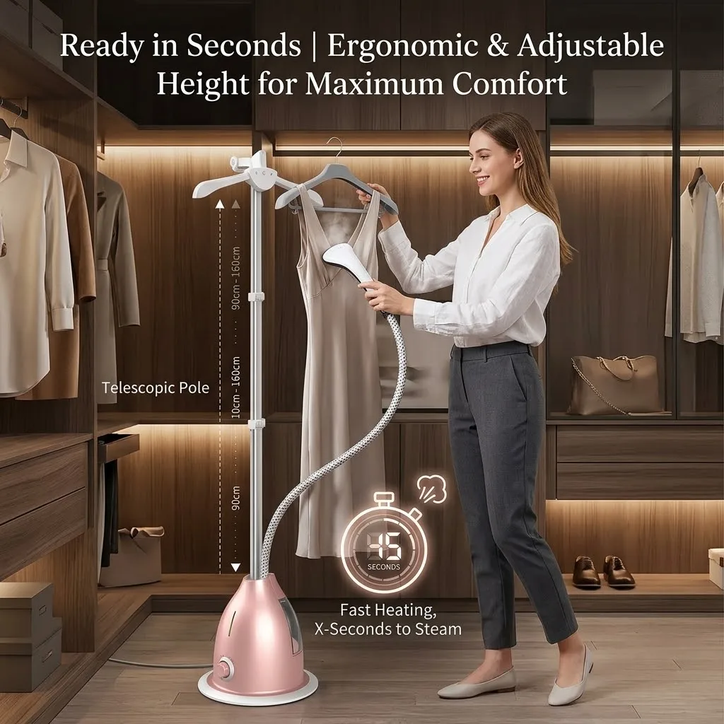 2 In1 Household Standing Garment Steamer 2000W 10 Gears Fabric Steamer Flat Vertical Clothes Ironing Machine with Ironing Board