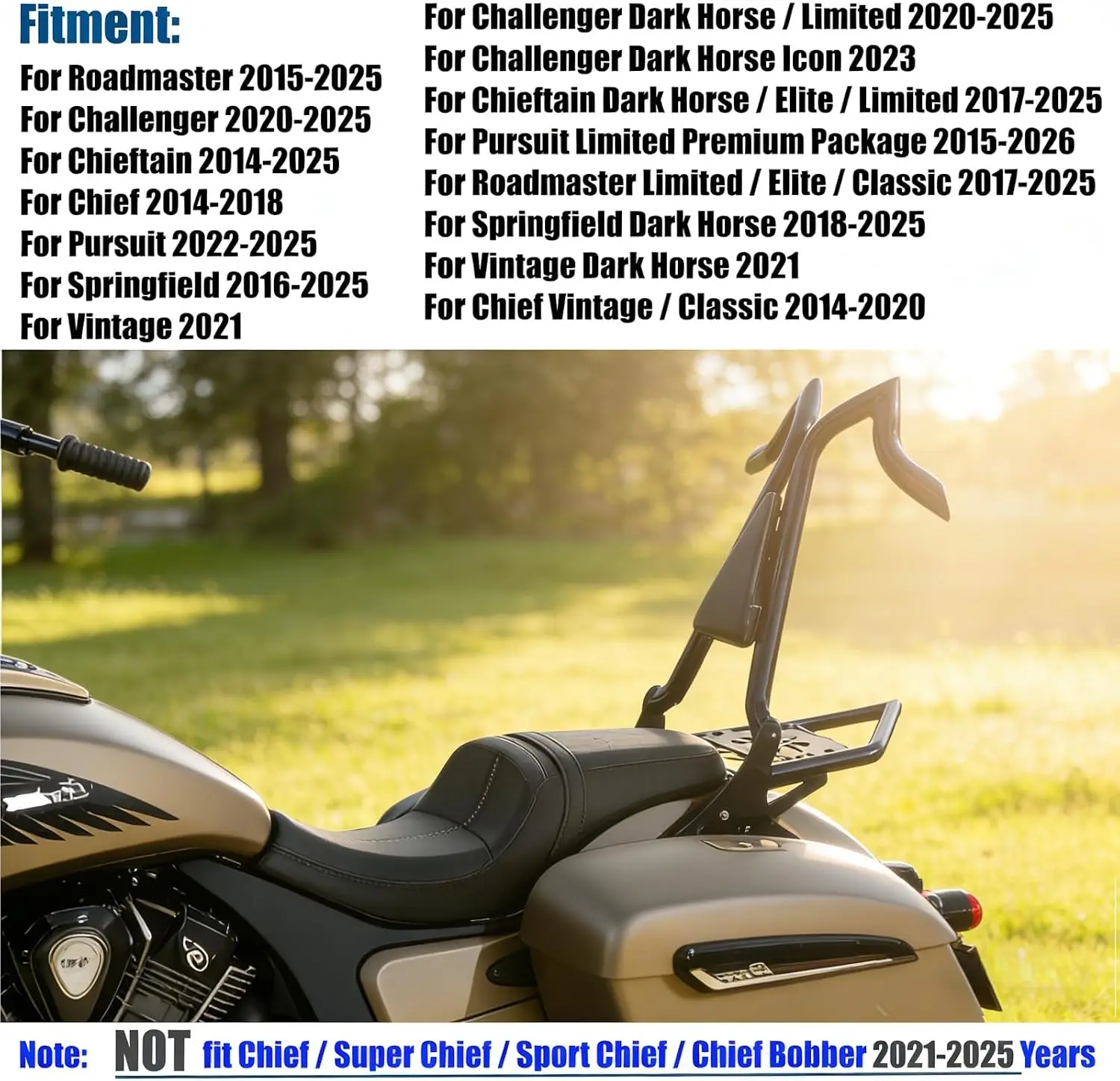For Indian Chieftain Roadmaster Springfield Challenger Dark Horse 2014-2024 Rear Backrest Sissy Bar With Luggage Rack