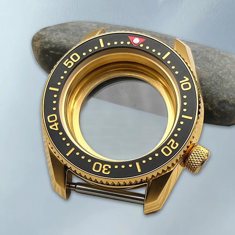 gold-pvd-spb185-spb187-watch-cases-transparent-sealed-waterproof-back-cover-fits-seiko-nh35-nh36-men's-movement-watch-tool-parts
