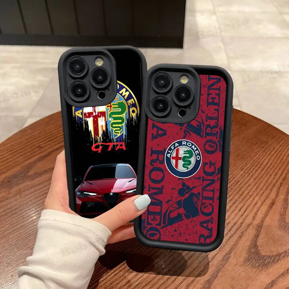 Funda de Teléfono para Coche A-alfas R-Romeo para iPhone 17 16 15 14 13 12 11 Pro Max Mini Plus, Cubierta Trasera Suave de TPU