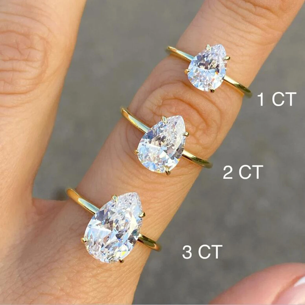 

Pear Shaped 925 Sterling Silver 1ct 2ct 3ct Moissanite Engagement Ring for Woman Gold Plated Christmas Day Gift with Certificate