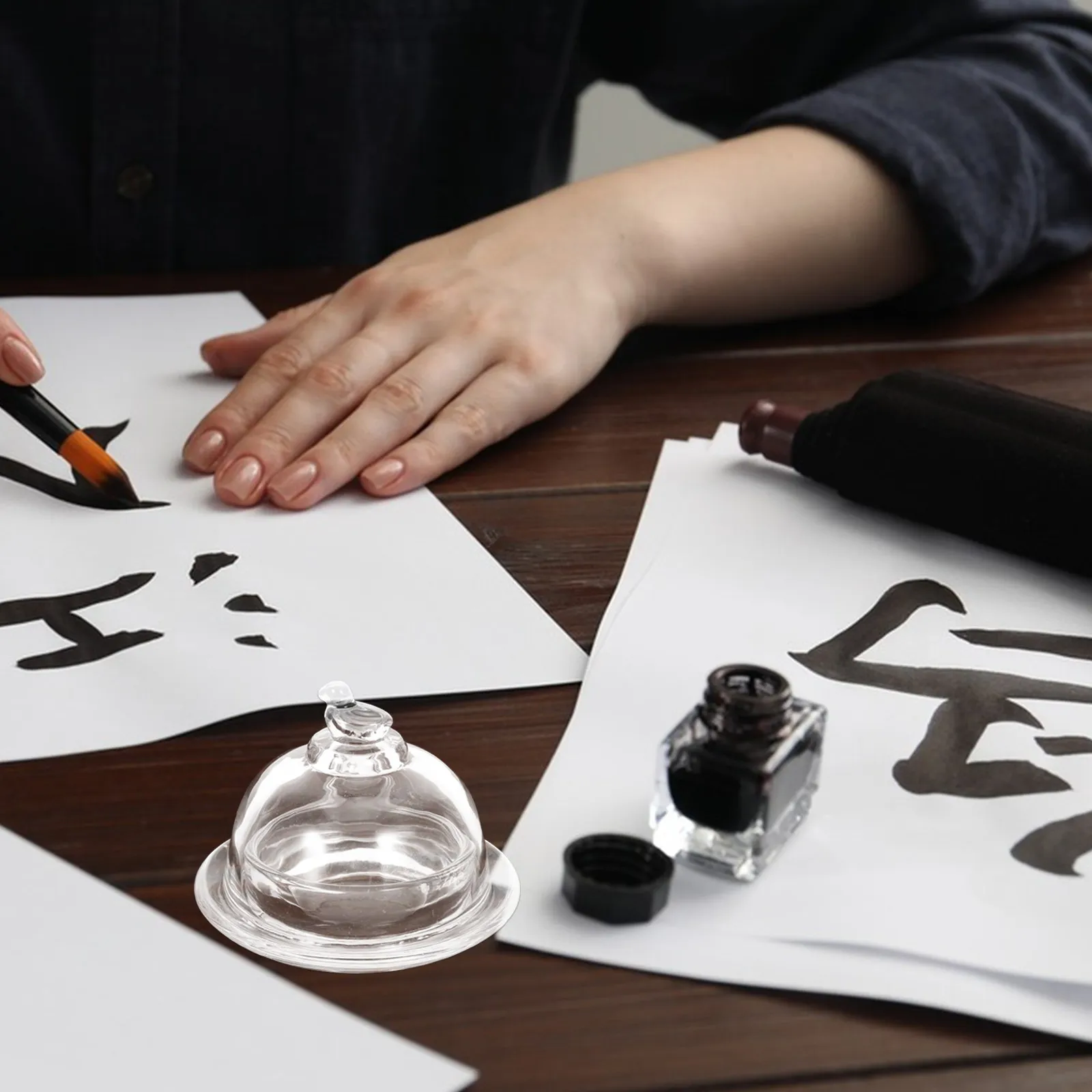 

Прозрачная стеклянная емкость-купол для чернил, многофункциональная чаша для хранения каллиграфических чернил, органайзер для конфет и печенья, декоративная стеклянная тарелка