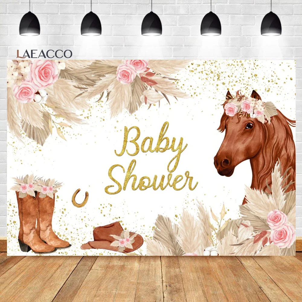 Laeacco Ngựa Sinh Nhật Phông Nền Tây Nông Trại Màu Nước Hoa Màu Da Bò Cho Bé Chân Dung Tùy Chỉnh Nền Chụp Ảnh