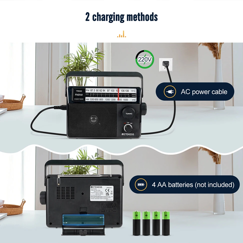 Retekess tr633 radio fm tragbare radios bin fm wiederauf ladbare batterie betriebene radio suche anzeige lampe großformat iges senior home