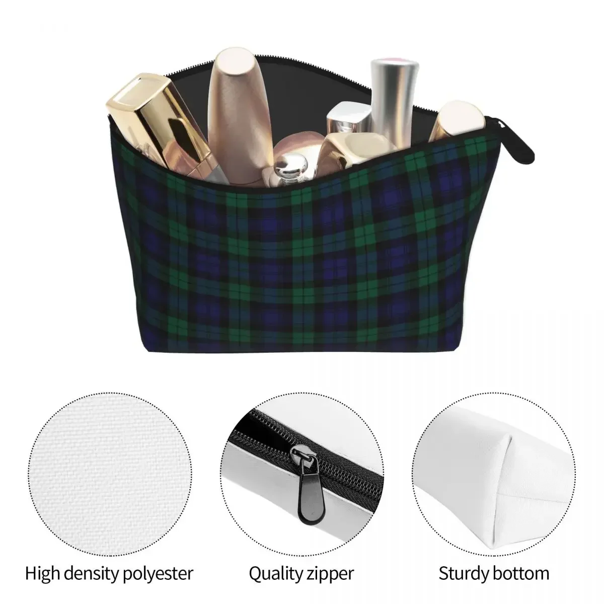 Blackwatch Tartan Clothing Modern Cute Blue And Green Plaid Travel Makeup Organizer Pouch Toiletry Storage Dopp Kit Case