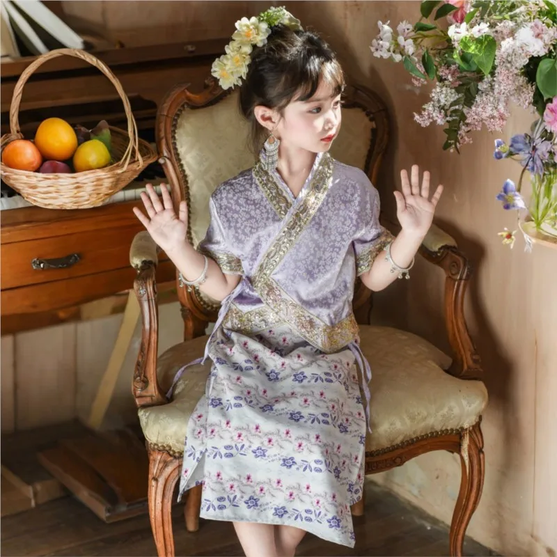 2026 Children Dai Travel Photography Performance Costume Girls' Top Skirt 2-piece Set 2026 Summer Thailand Dance Costume LI676
