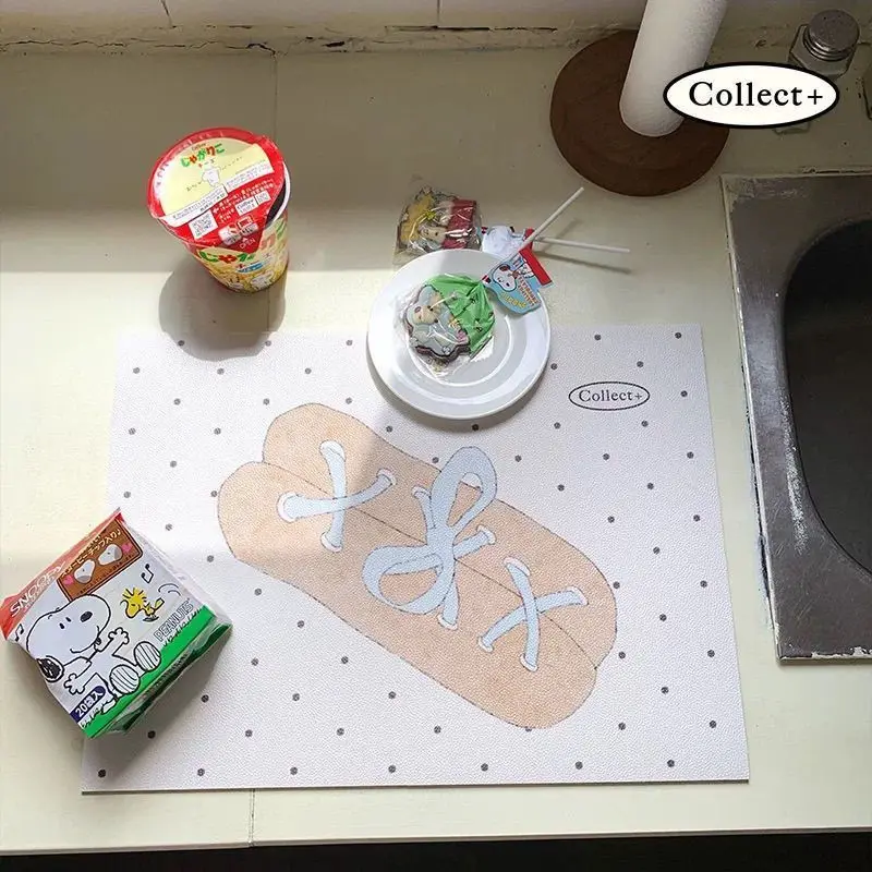 VIKAMA Light Blue Check Heart Tableware Sketch Dish Drying Mat Waterproof Non Slip Quick Absorbent Coffee Table Kitchen Pad