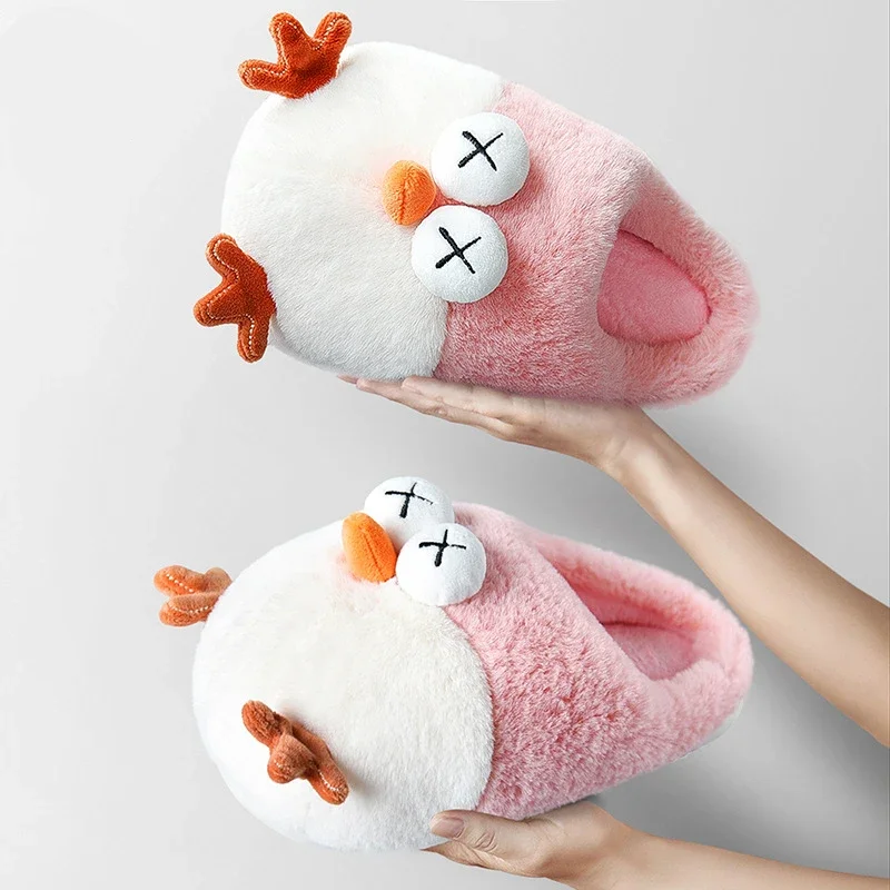 Women\'s Home Slippers Cute Cartoon Bird Cotton Slippers Winter Warm and Anti Slip Slippers