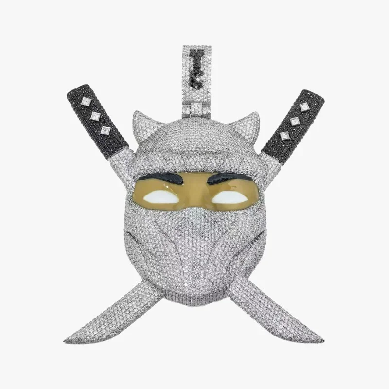 Hip Hop Premium Ninja Pendant Double Sword Can Draw Full of Moissanite Trends