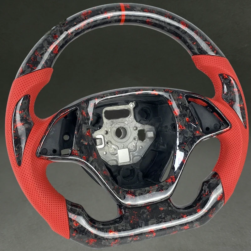 Red Forged Carbon Fiber Steering Wheel Fit for Chevrolet Corvette C7 with Red Perforated Leather Drop Shipping DIY Color Hot New view 2
