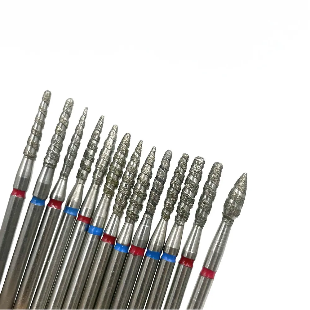 Flame Diamond Nail Drill Bit Manicure Cutters Rotary Bur Drill Accessories Spiral Nail Mills Tool Dental Drills 1pc