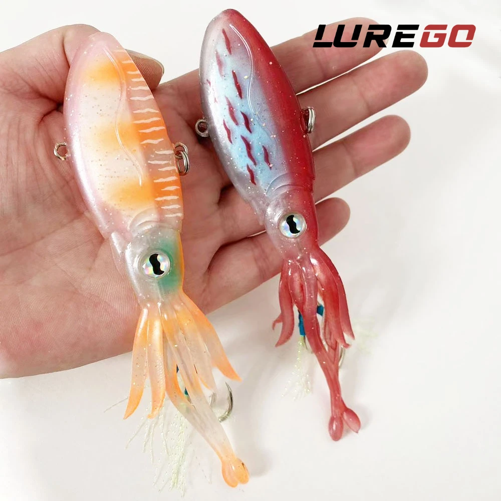 1 señuelo de calamar ultra realista de 14.5cm/54g, suave y plano, con doble anzuelo anti-enredos, cebo de hundimiento para pesca de calamar en aguas profundas.