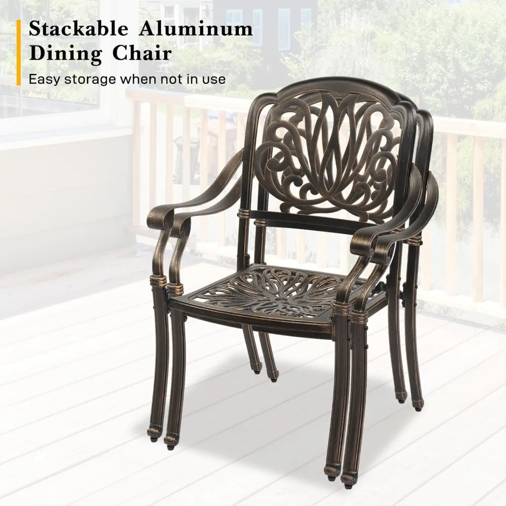 Outdoor Dining Chairs Set of , Cast Aluminum Stackable Patio Chairs Set of , Patio Furniture Aluminum Outdoor Chairs fo image 4
