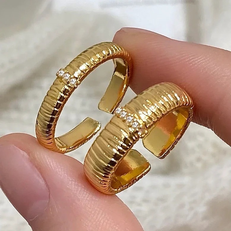 

PONYKISS 925 Sterling Silver Zircon Threaded Round Rings for Women Minimalist Vintage Fine Jewelry Opening Accessories