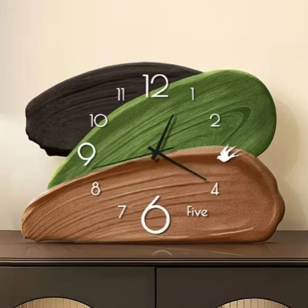 Vintage Art Style Silent Clock Silent Tri Color Splicing Mid Century Desk Decoration Clock Digital Aesthetic Wall Clocks