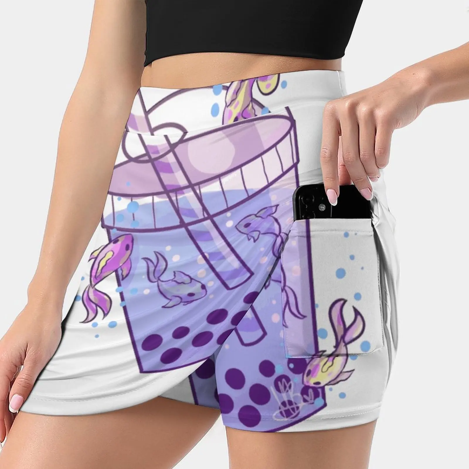 Boba Tea Fish Women's skirt Sport Skort Skirt With Pocket Fashion Korean Style Skirt 4Xl Skirts Boba Tea Bubble Tea Fish