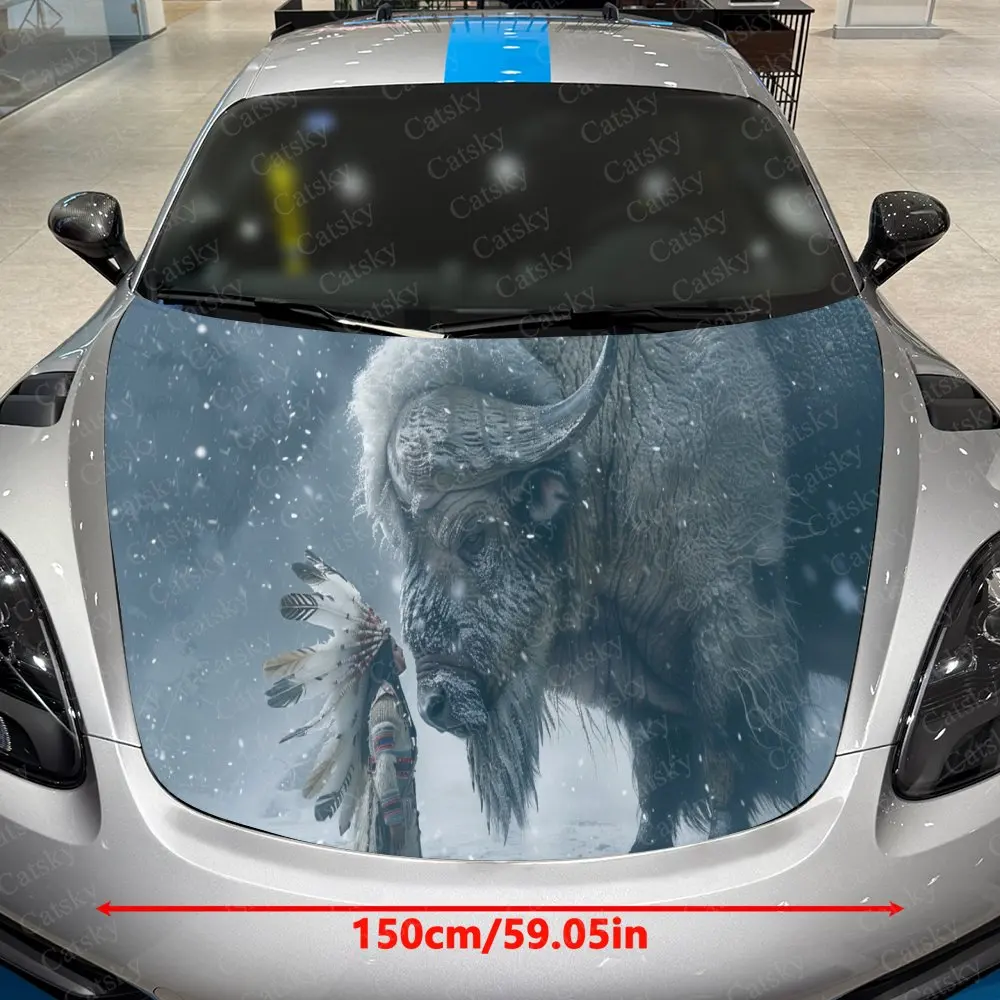 Bison Native Auto Hood Sticker, Car Cover Decal, Waterproof and Self-adhesive Auto Vinyl Wraps, Car Exterior Decoration, Holida