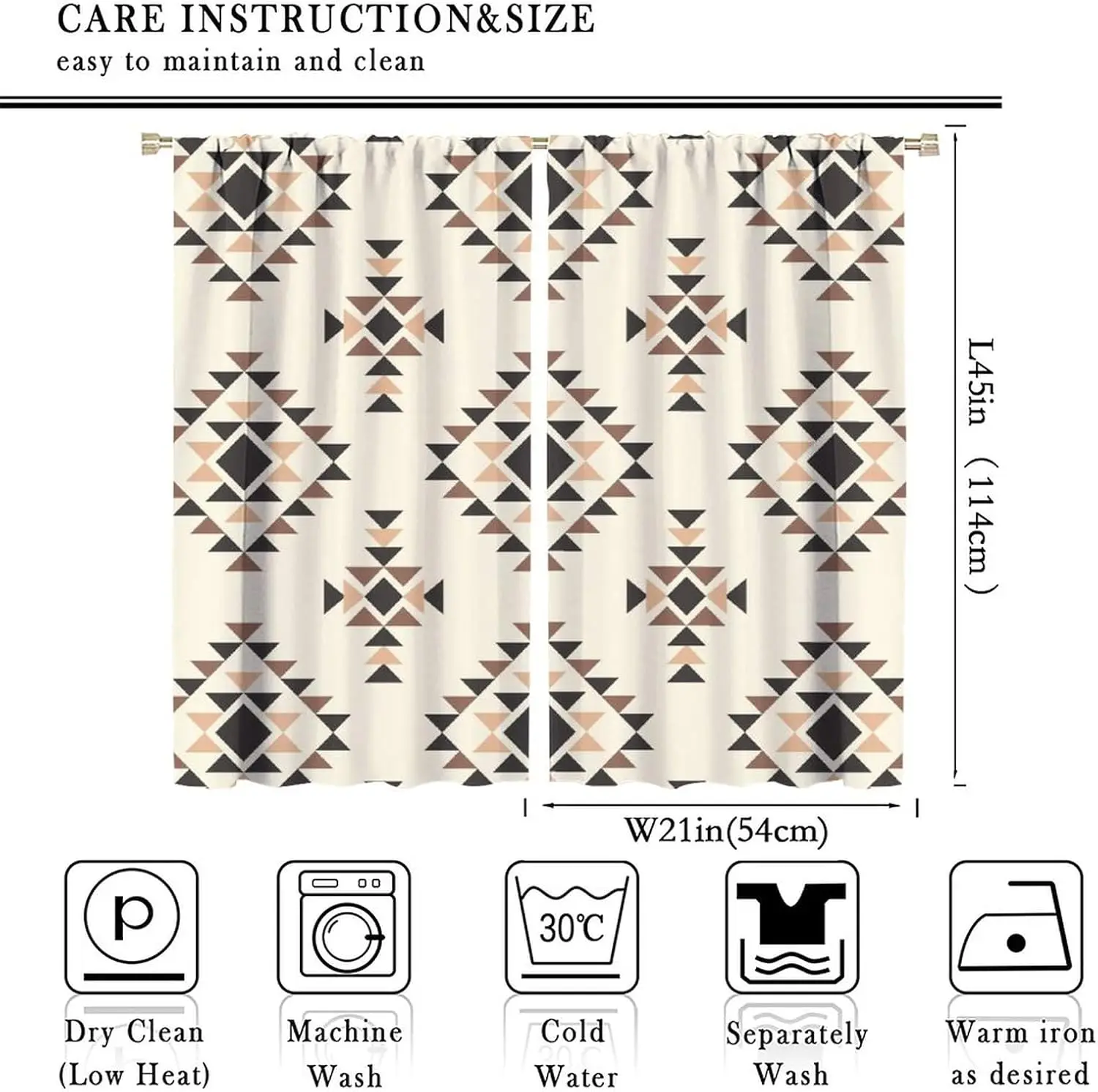 Tribal Geometric Pattern Window Curtains, Southwestern Style Aztec Treatments for Living Room Bedroom Decor
