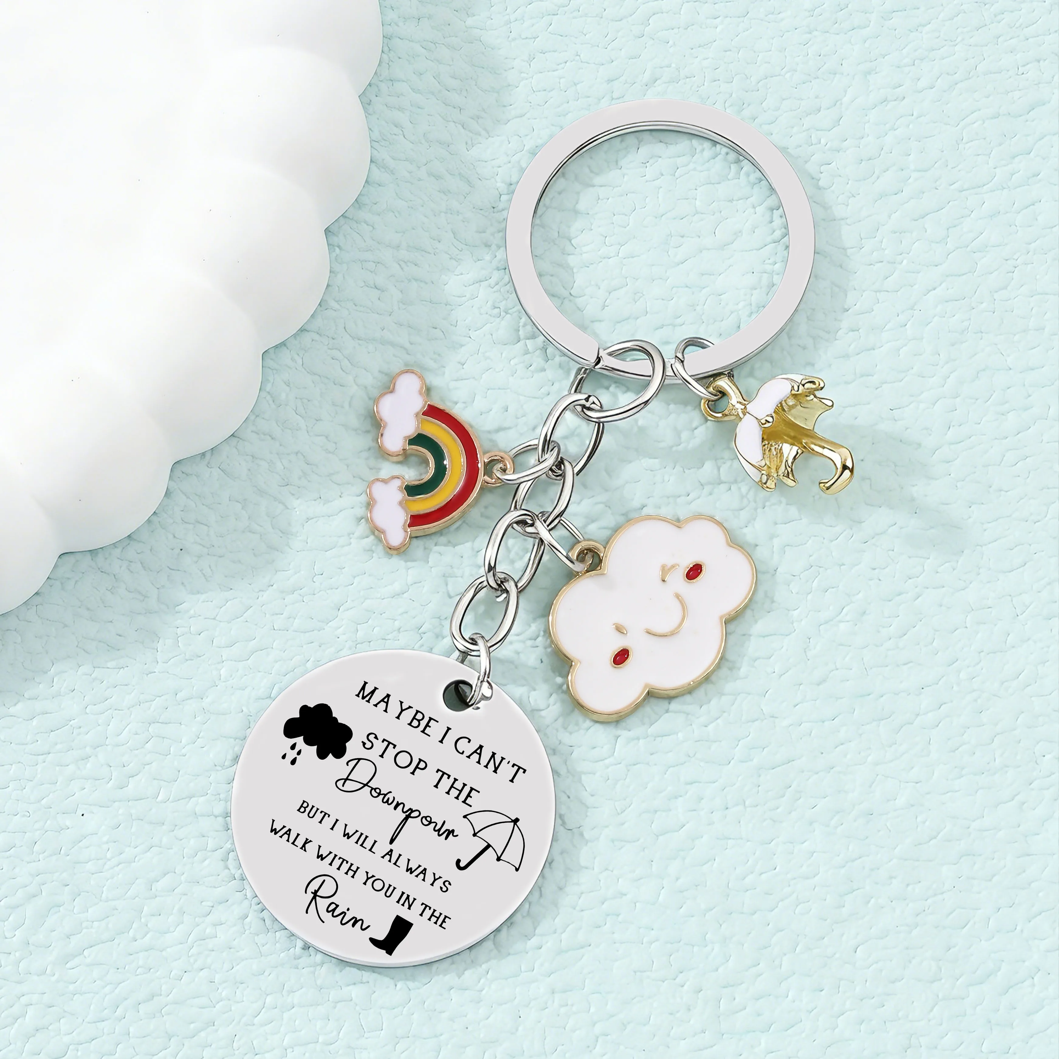 1pc Pretty Cloud Rainbow Umbrella Stainless steel Keychain Weather Series Key Ring For Couple Friend Handmade Good Gift Jewelry