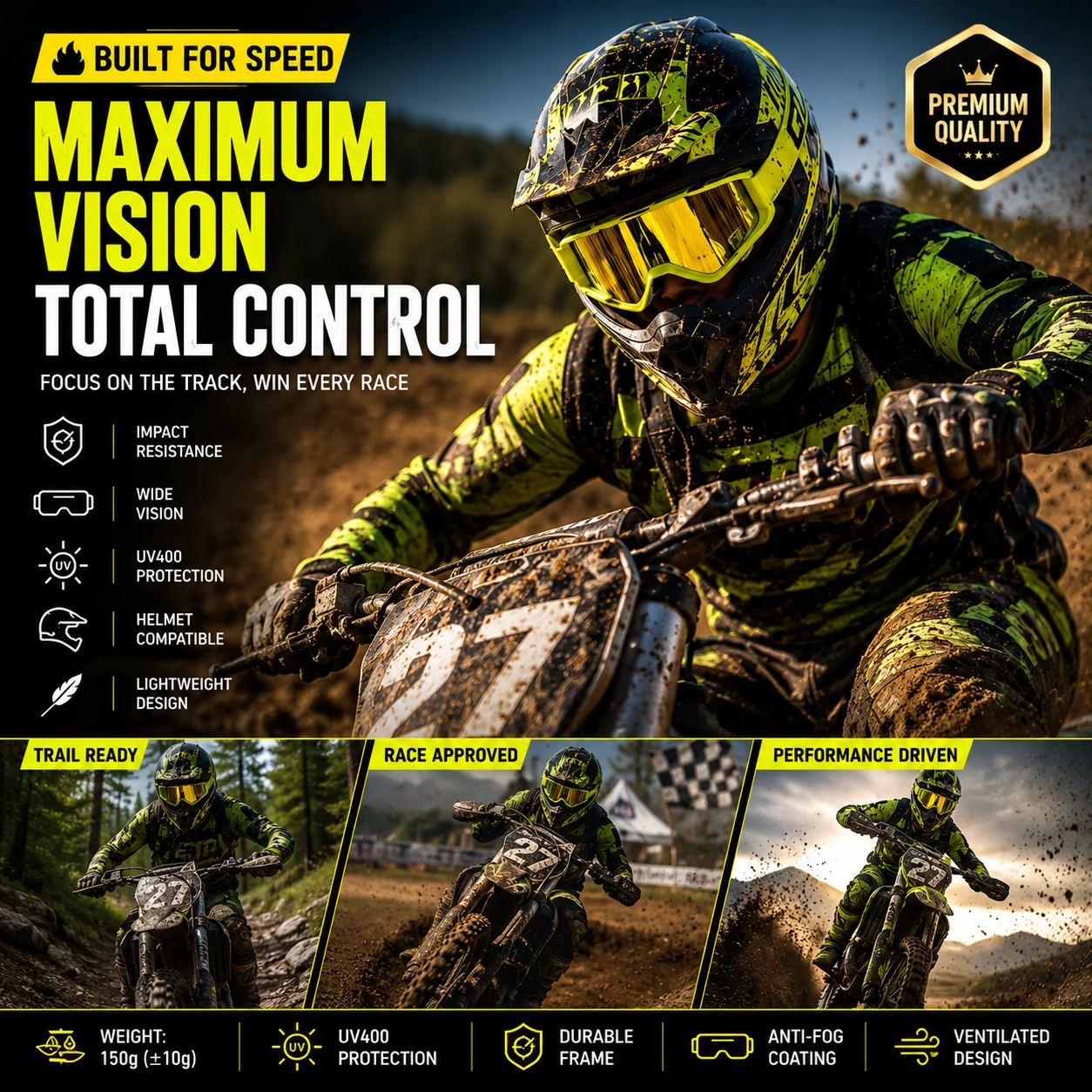 Motocross Goggles Motorcycle MX ATV Off Road Racing Goggles Multi Color Frames Multi Lens Colors Helmet Compatible Eyewear