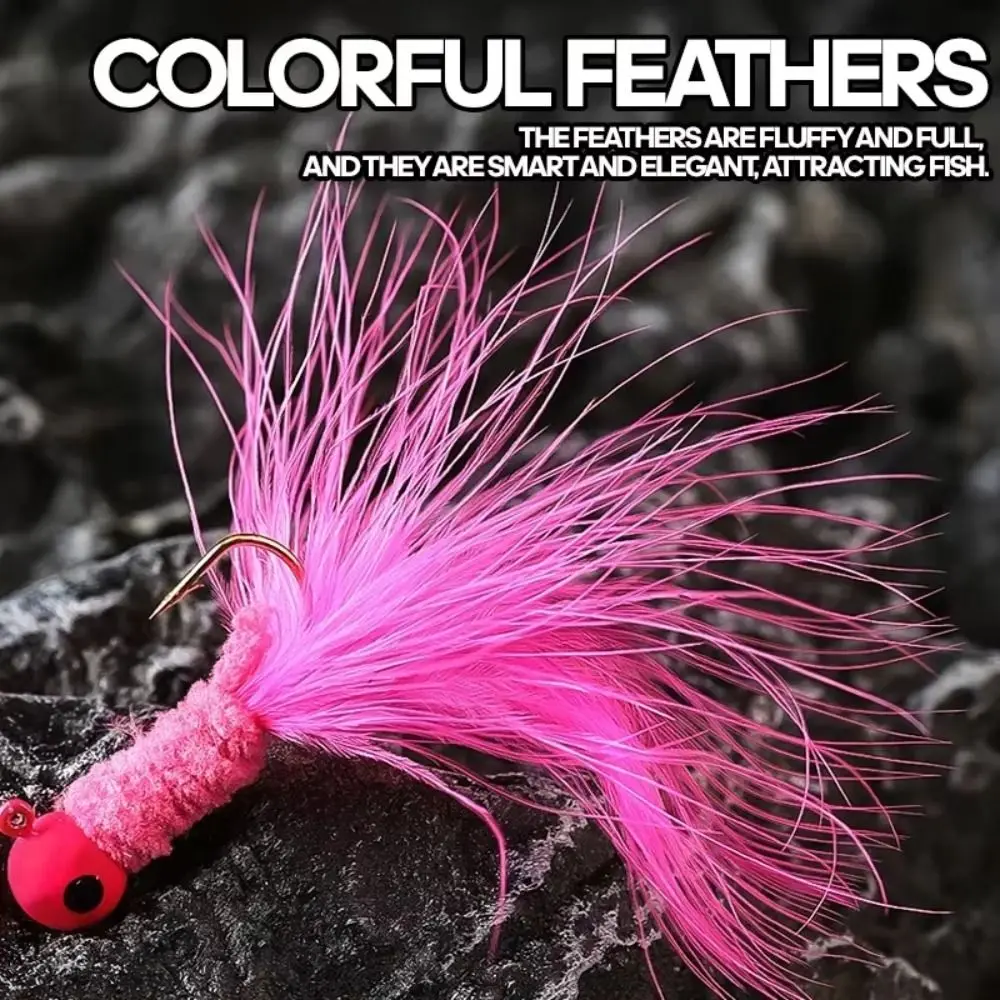 

5Pcs Handmade Lure Feather Hook Crappie Marabou Colorful Metal Jig Head Hook High quality 0.9g 1.7g 3.5g Feather Lead Hook