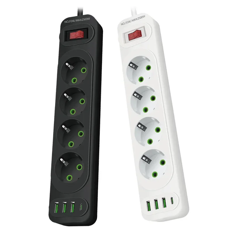 Spina ue ciabatta 4 presa ca estensione Multitap con 4 porte USB presa elettrica con cavo da 2m protezione da sovratensione a carica rapida da 2500W