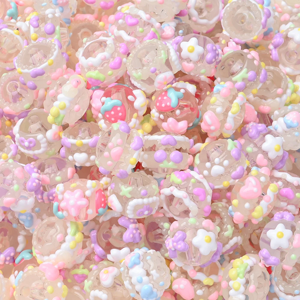 

10Pcs 15mm Clear Round Beads Hand Drawn Resin Bead For DIY Baby Pacifier Chain Teether Bracelet Jewelry Making