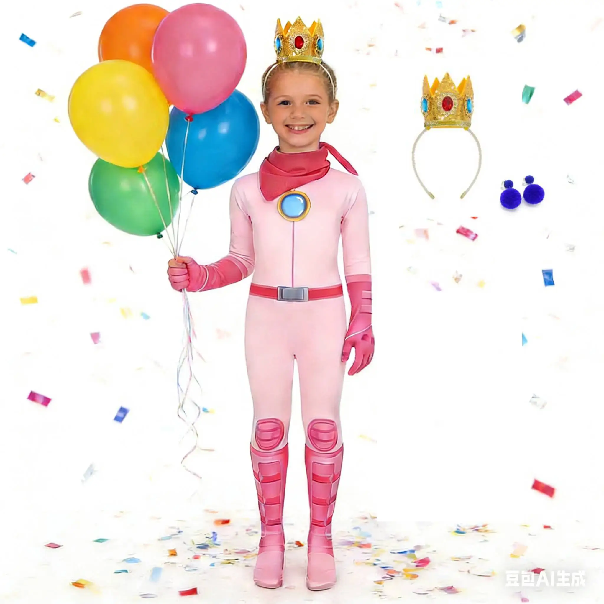 Girl pink Princess jumpsuit Dressup For Kids Carnival Disguise Peach Cosplay Clothing Birthday Halloween Festive jumpsuit