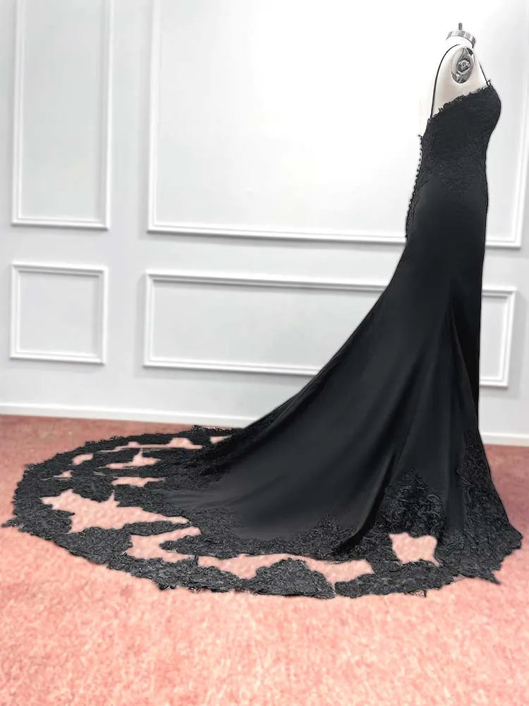 Vestidos de novia bohemios de sirena de encaje negro para mujer, elegantes vestidos de novia bohemios con tirantes finos y espalda descubierta, 2024