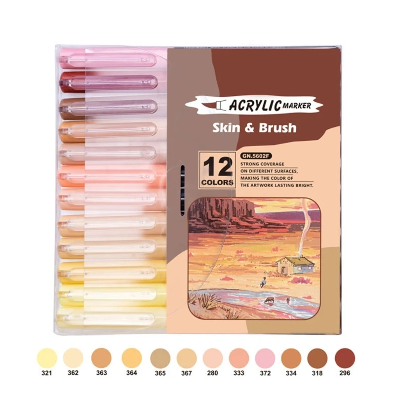 12 สีเครื่องหมายสี Soft Tip เครื่องหมายอะคริลิคสีกันน้ำปากกาอุปกรณ์ศิลปะสำหรับ Rock ภาพวาด