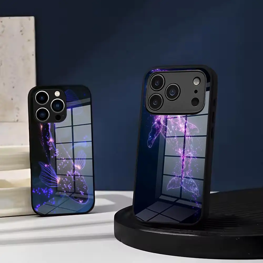Dark Ocean Glowing Spotted Fish Phone Case, Mystical Purple Blue Luminescent Sea Creature Art Phone Cover Phone Case For IPhone