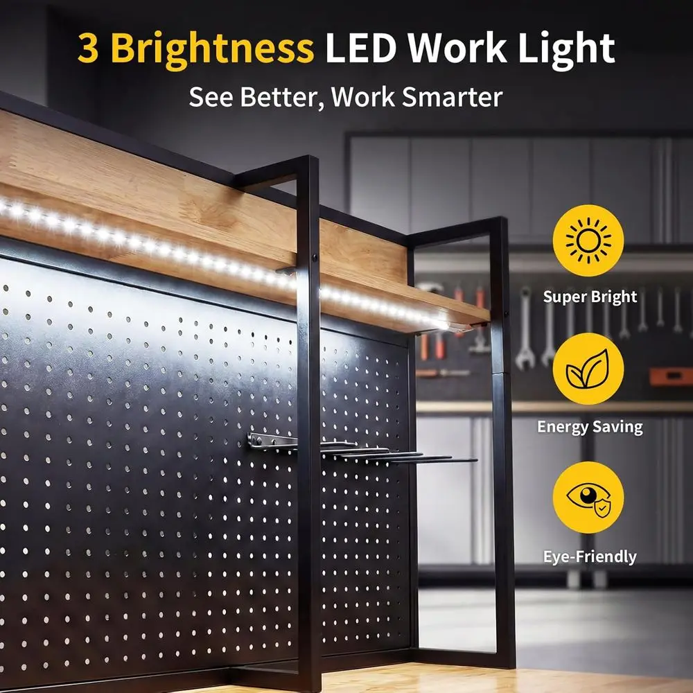 48 Heavy Duty Workbench LED Light Power Strip Pegboard USB Type-C Ports Tool Table Workshop Garage Studio Warehouse 3D Printer T